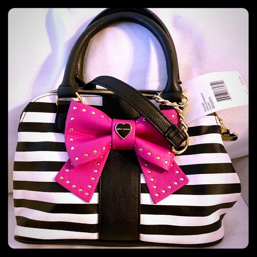 NWT Betsy Johnson Striped Pink Bow Crossbody Bag